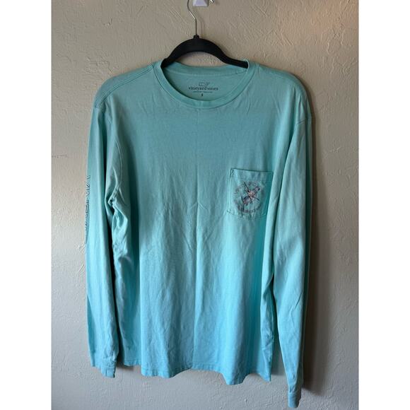 Vineyard Vines Long Sleeve Graphic Pocket Tee, Light Blue Size S - Picture 1 of 6